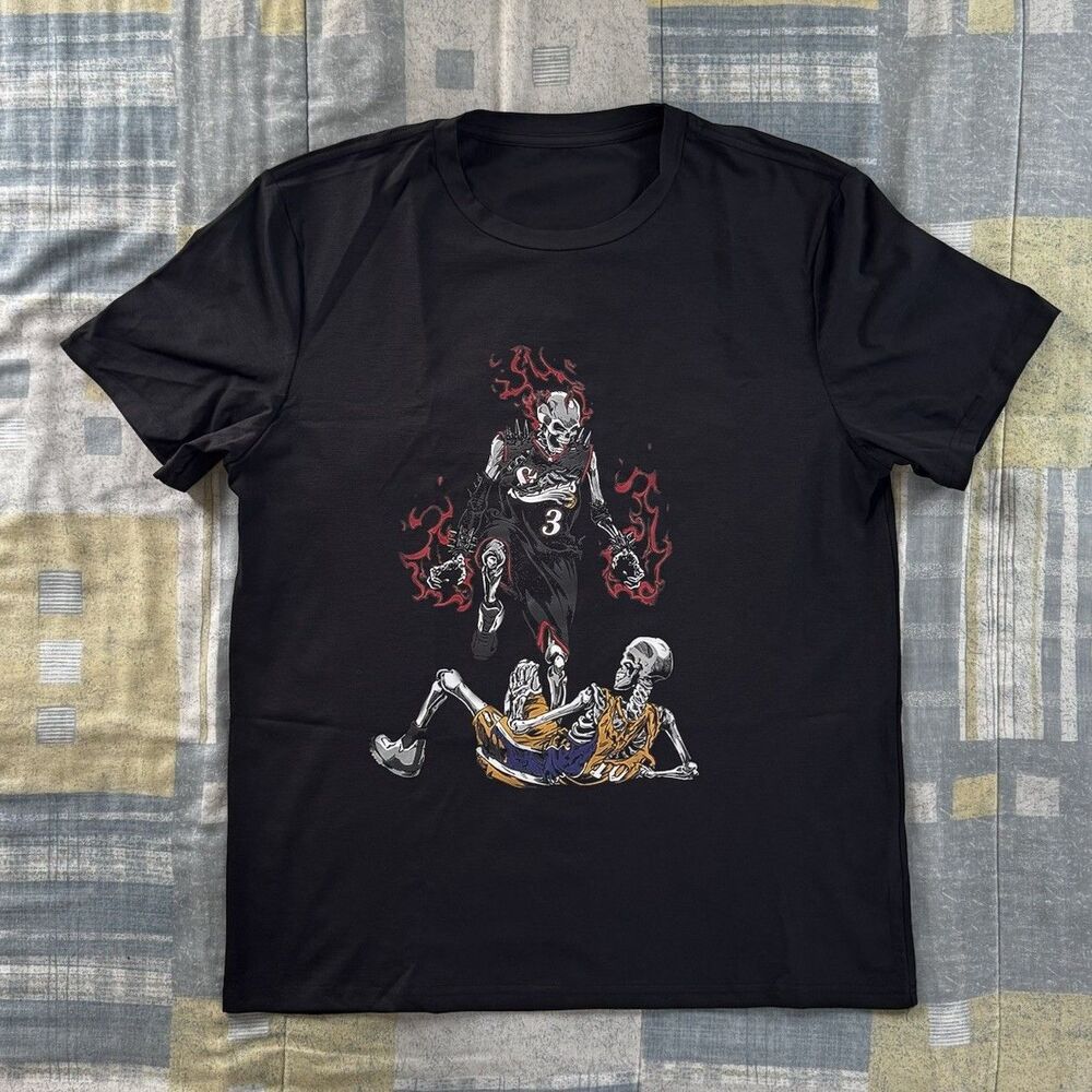 Allen Iverson Black Step Over Flames Skeleton Graphic Large Men's T-Shirt Sz L